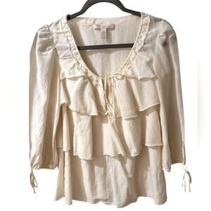 Banana Republic Heritage Boho Ivory Cotton Silk Ruffled Tiered Blouse, size XS